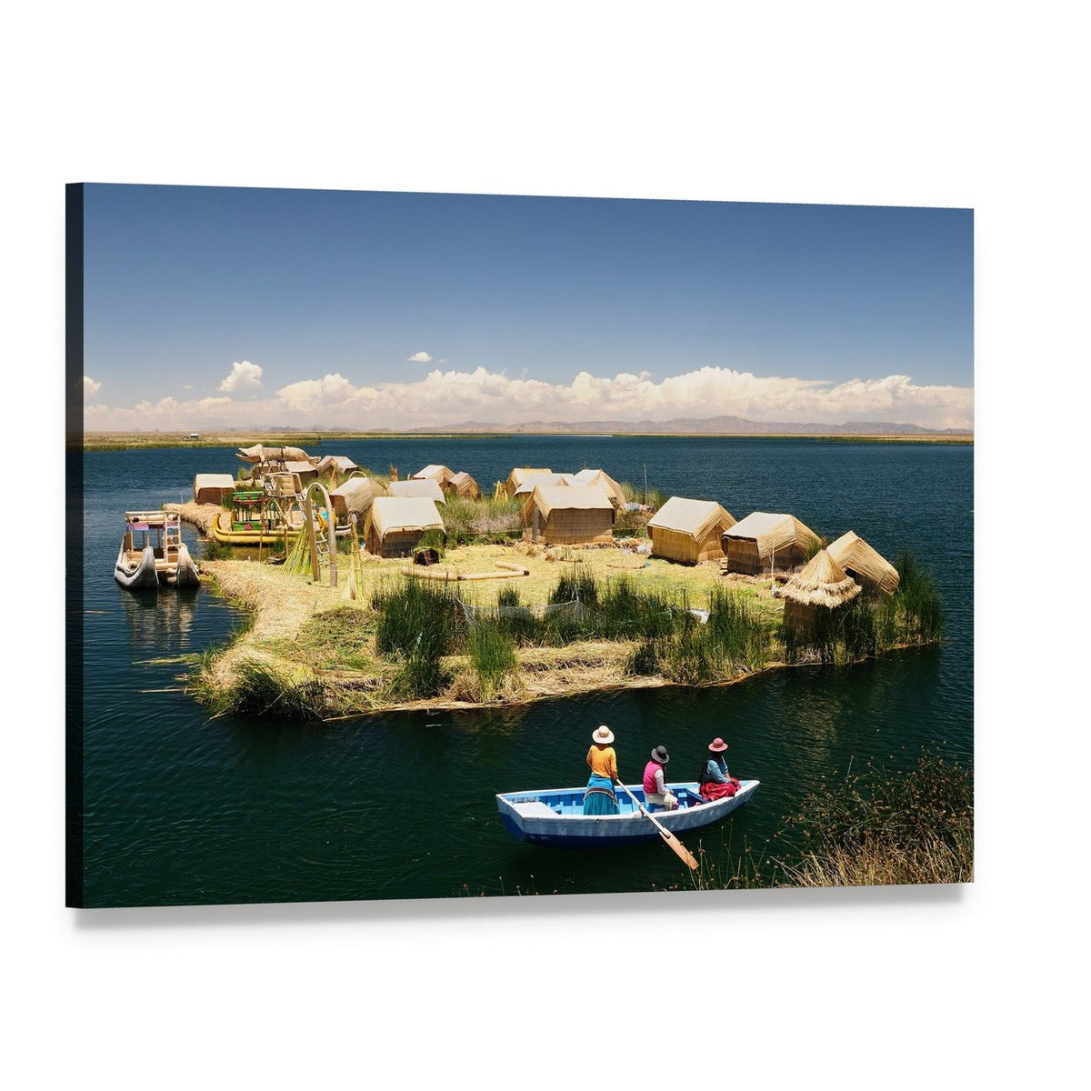 Floating Uros Islands, Peru Canvas Wall Art, single panel gallery wrapped canvas, angled product view