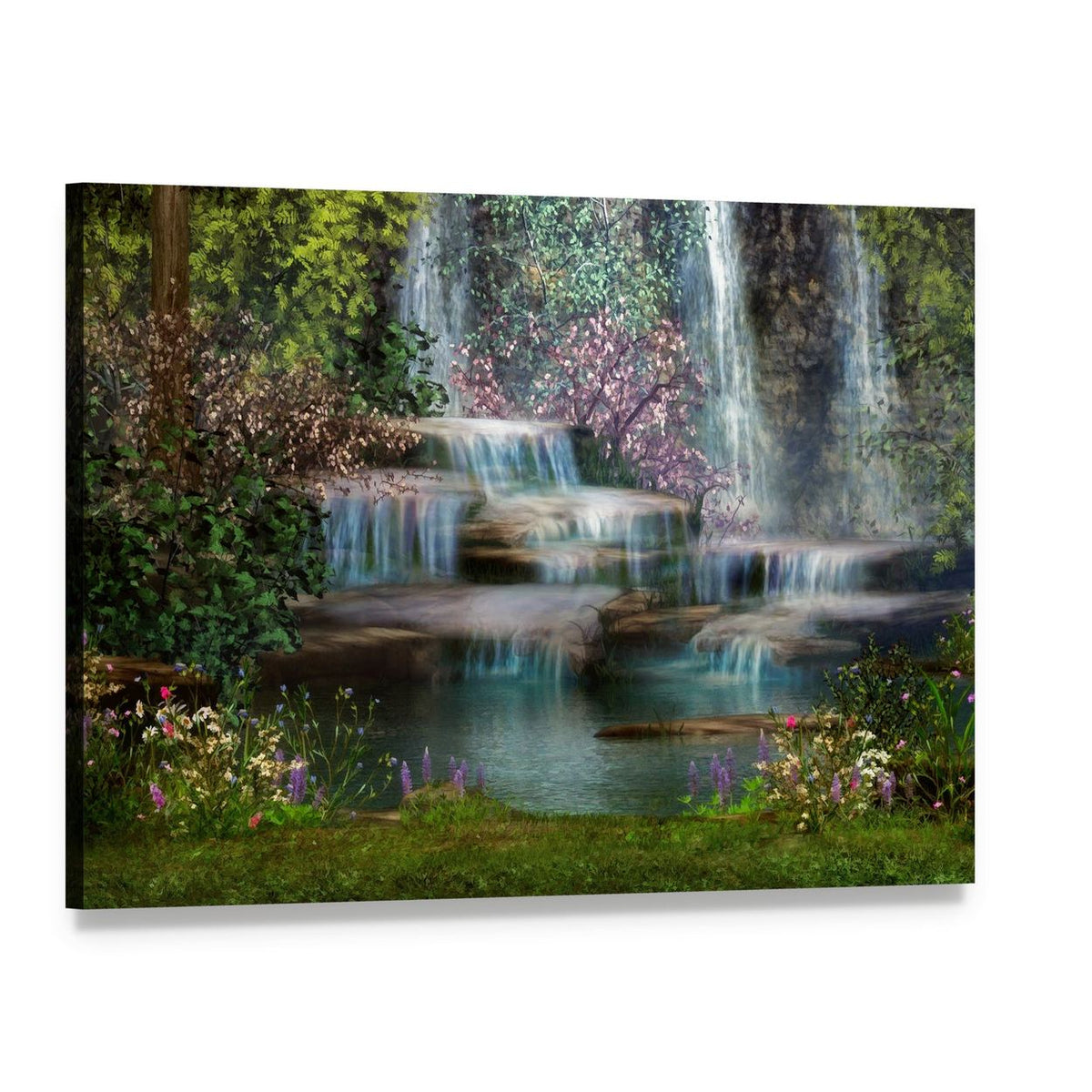 Magical Waterfalls Canvas Wall Art, single panel gallery wrapped canvas, angled product view