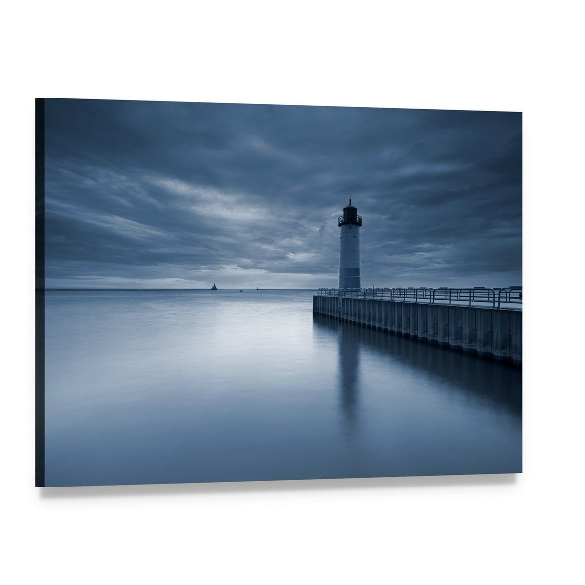 Milwaukee Lighthouse at Sunset Canvas Wall Art, single panel gallery wrapped canvas, angled product view