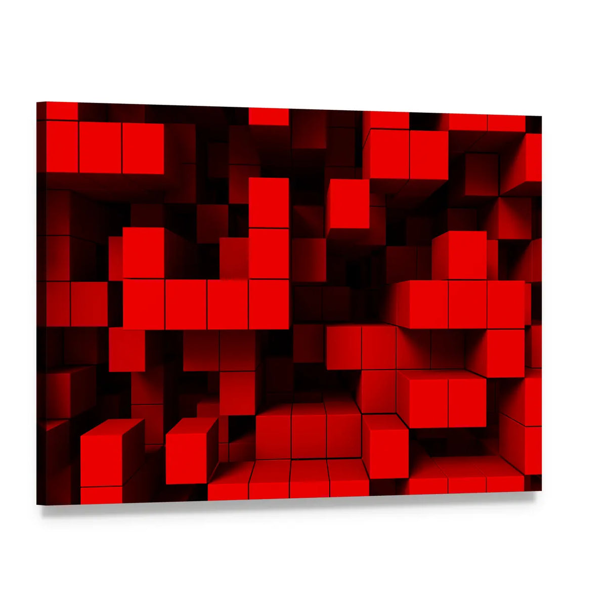 3d Red Cubes Abstract Canvas Wall Art, single panel gallery wrapped canvas, angled product view