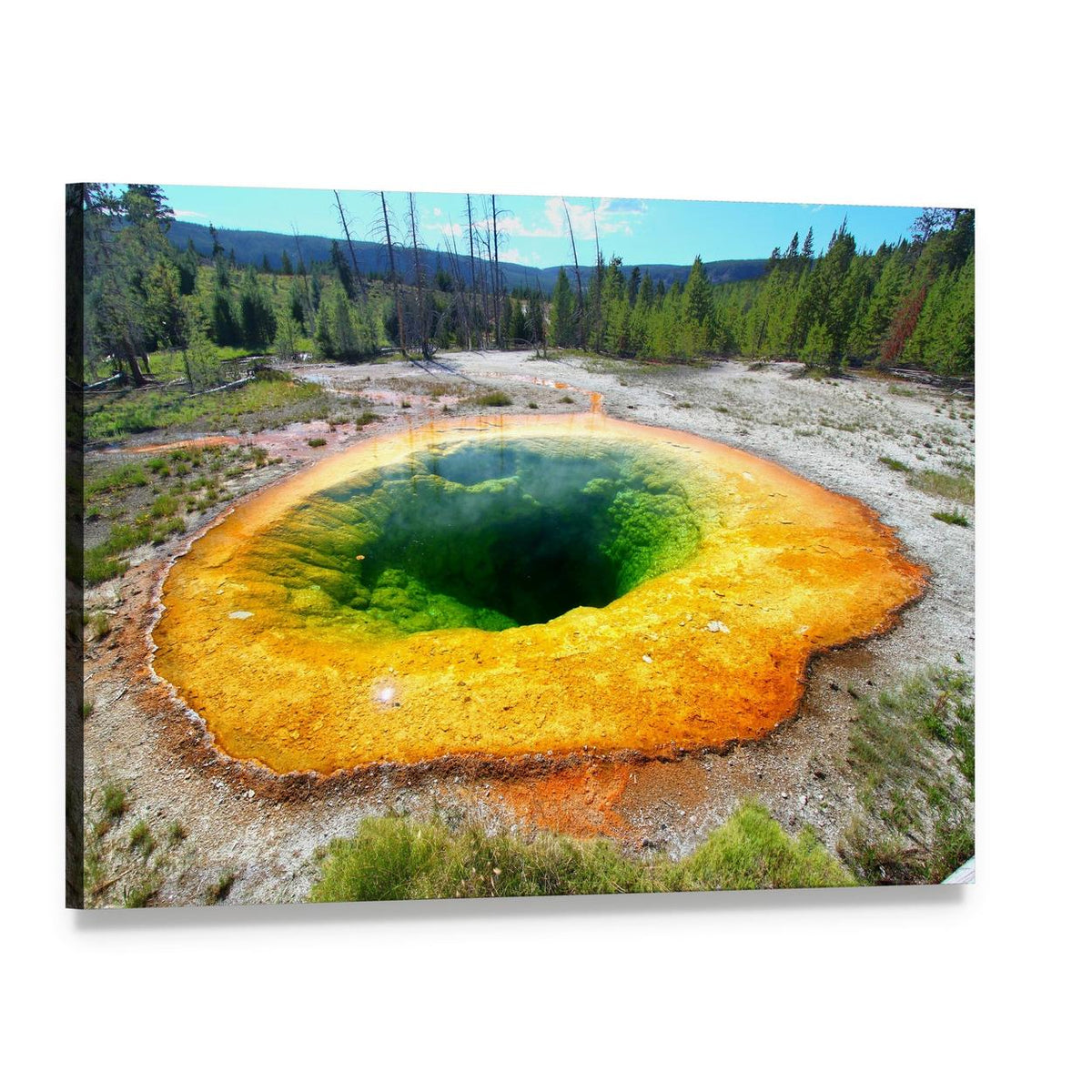 Morning Glory Pool, Yellowstone Canvas Wall Art, single panel gallery wrapped canvas, angled product view