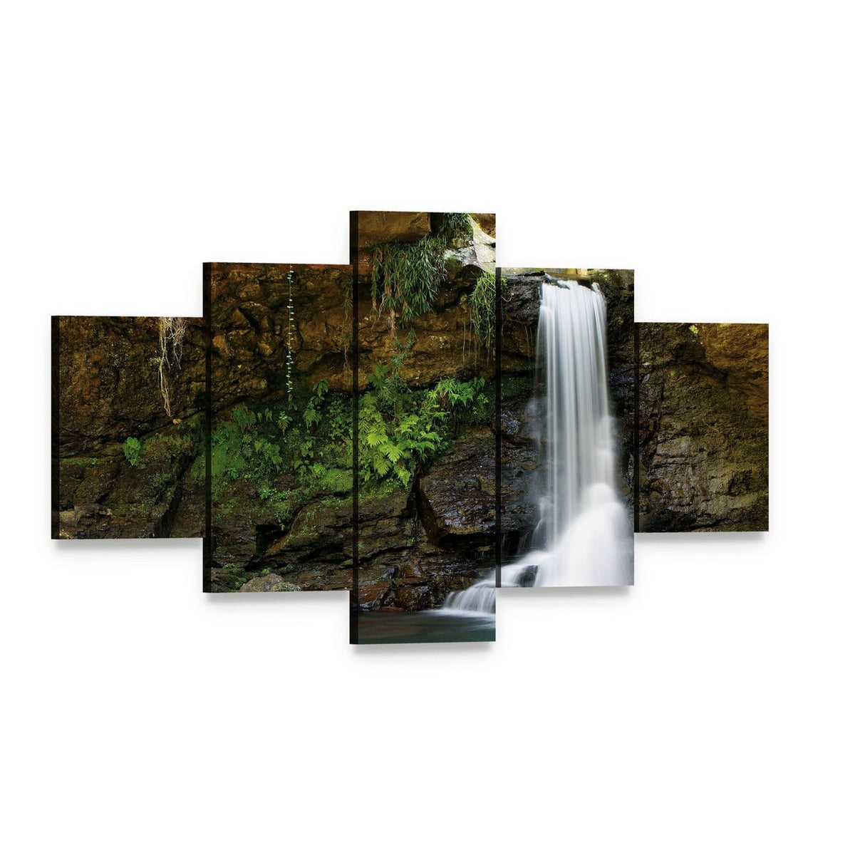 Waterfall at Rocky Place Canvas Wall Art, 5 panel 5 Star layout gallery wrapped canvas set, angled product view