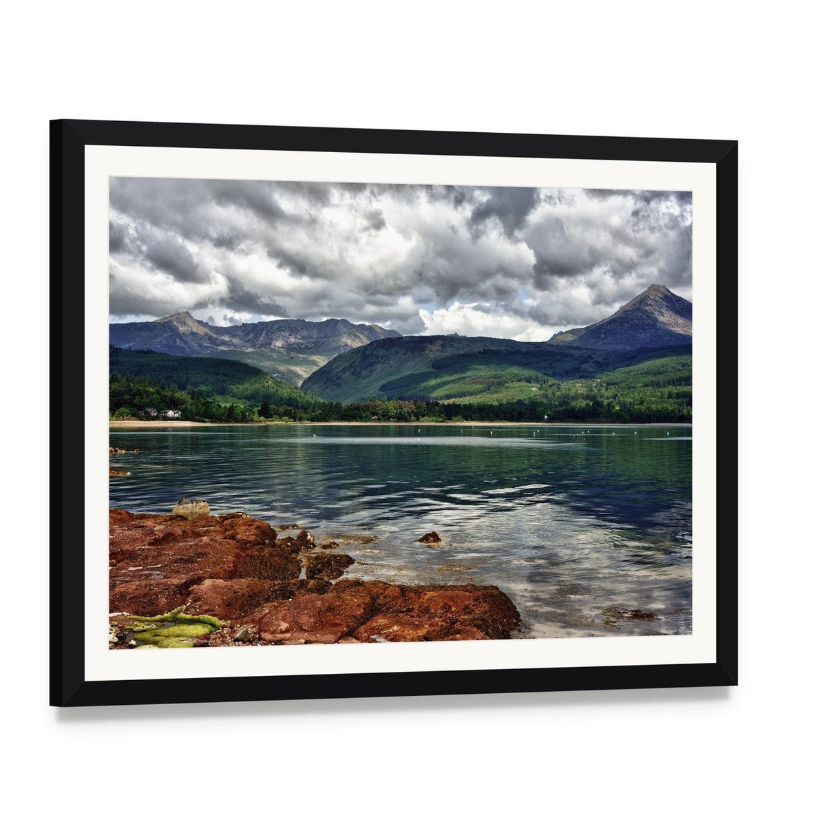 Isle of Arran, Scotland Canvas Wall Art, framed print with white mat and black frame, angled product view