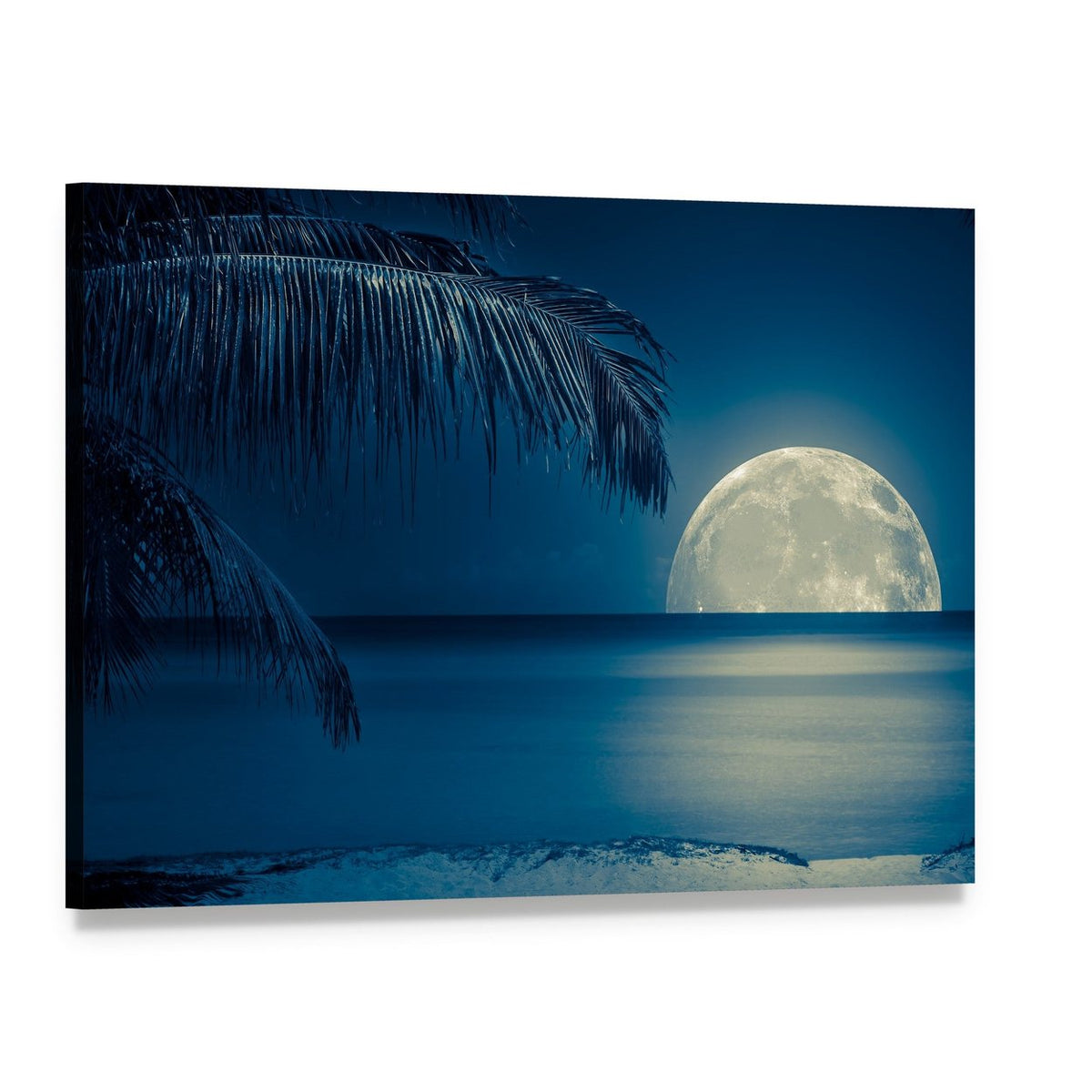 Moonlit Beach Reflection Canvas Wall Art, single panel gallery wrapped canvas, angled product view