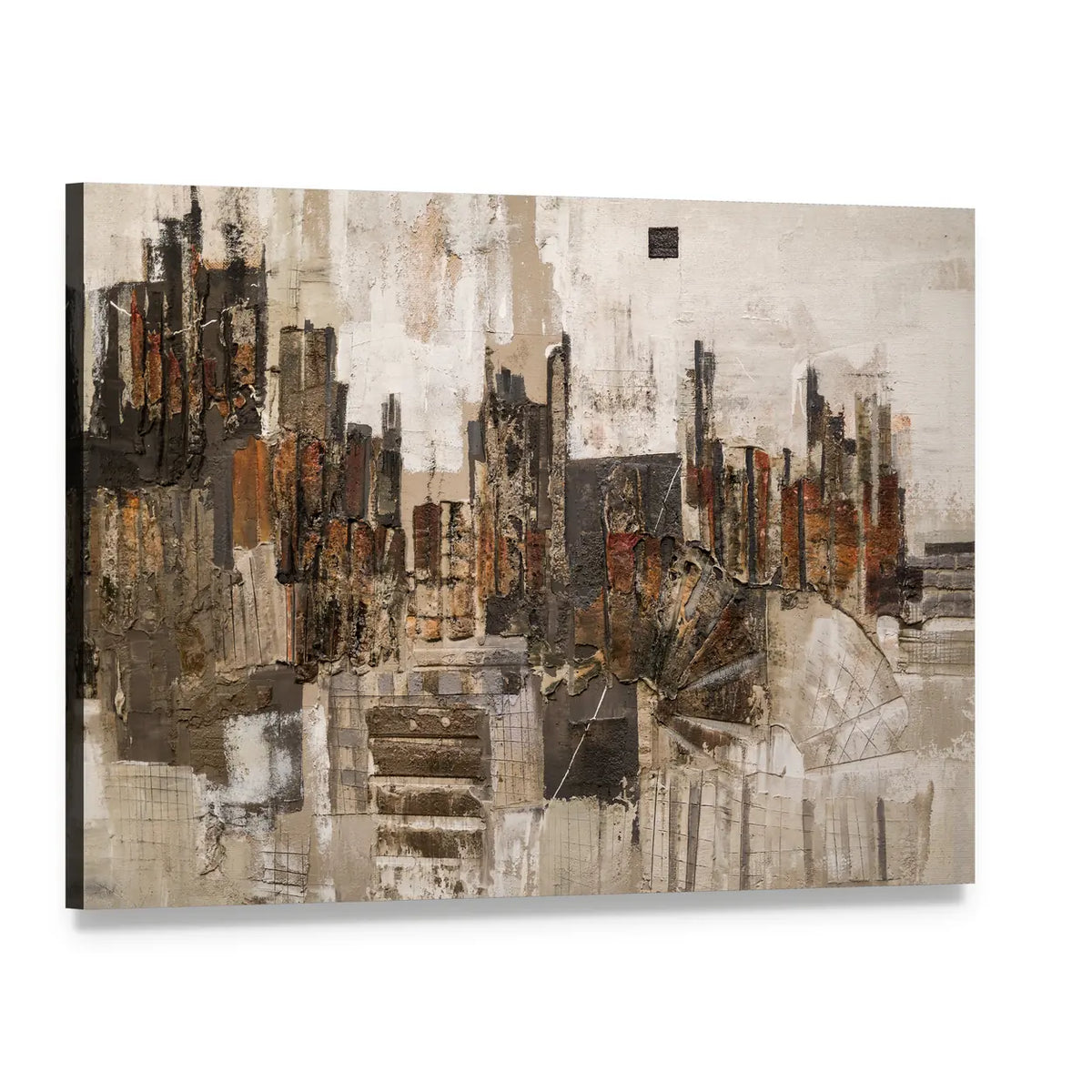 Textured Abstract Urban Skyline Canvas Wall Art, single panel gallery wrapped canvas, angled product view
