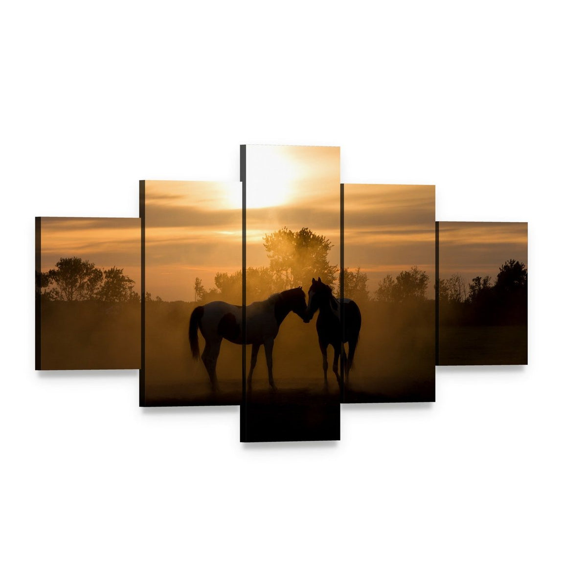 Horses in Love Canvas Wall Art, 5 panel 5 Star layout gallery wrapped canvas set, angled product view