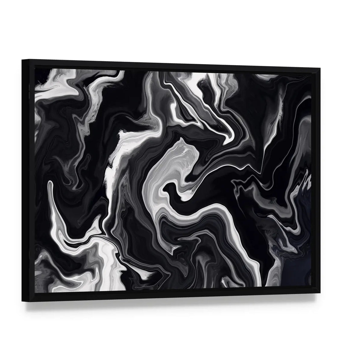 Marble Textured Artwork Canvas Wall Art, framed canvas in a black floater frame, angled product view