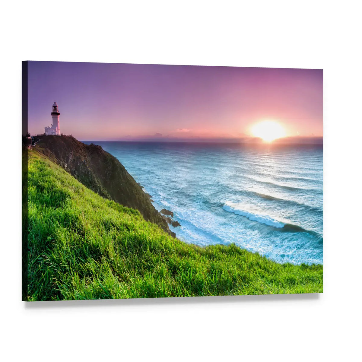 Byron Bay Lighthouse at Sunrise Canvas Wall Art, single panel gallery wrapped canvas, angled product view