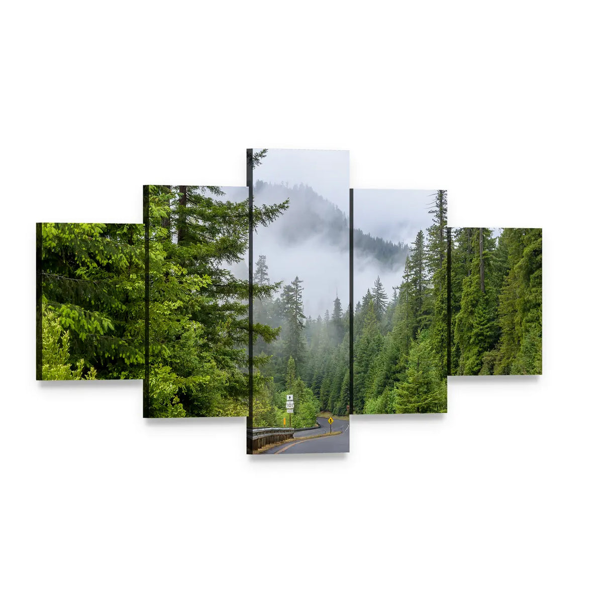 Highway in Redwood Forest Canvas Wall Art, 5 panel 5 Star layout gallery wrapped canvas set, angled product view
