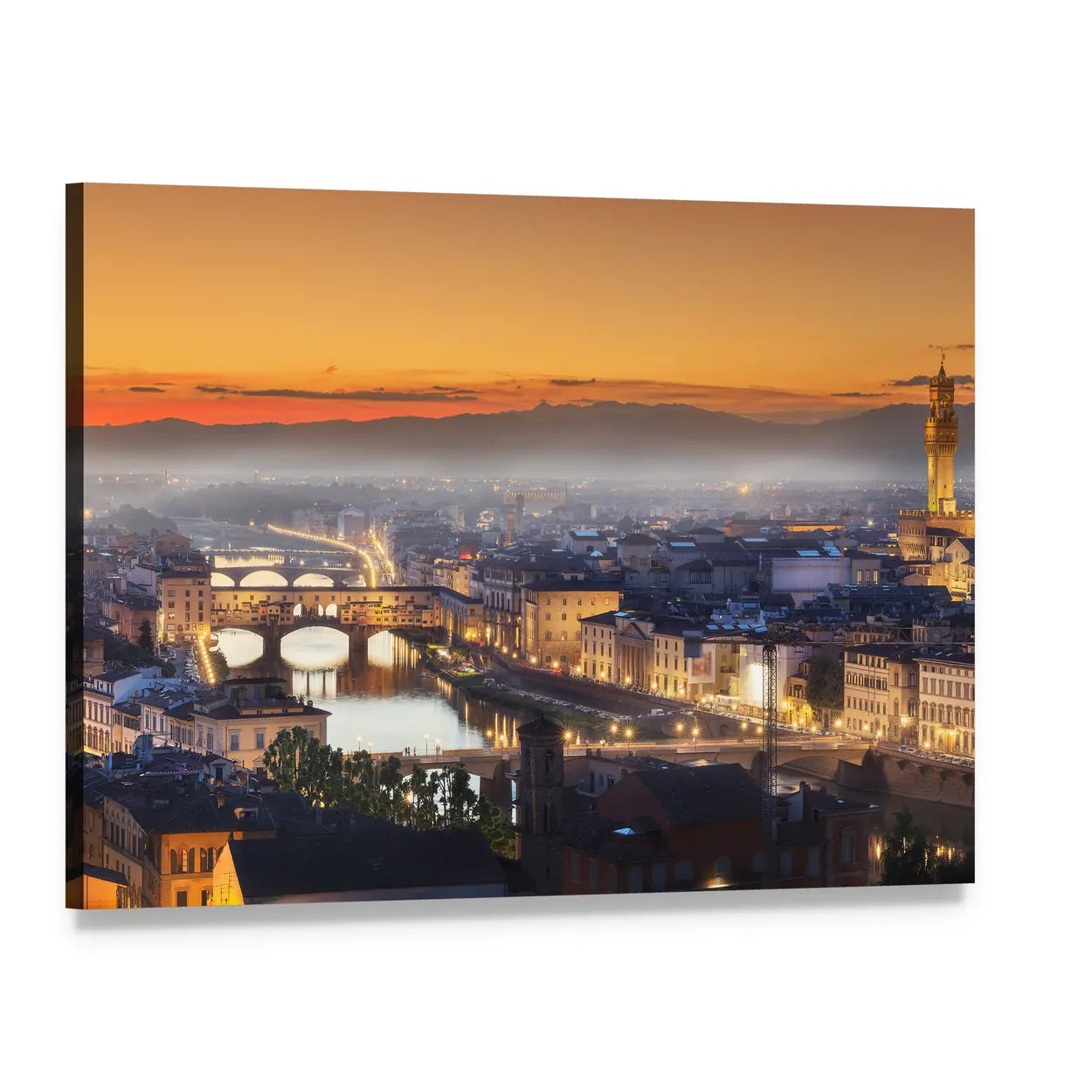 Florence During Sunset Canvas Wall Art, single panel gallery wrapped canvas, angled product view