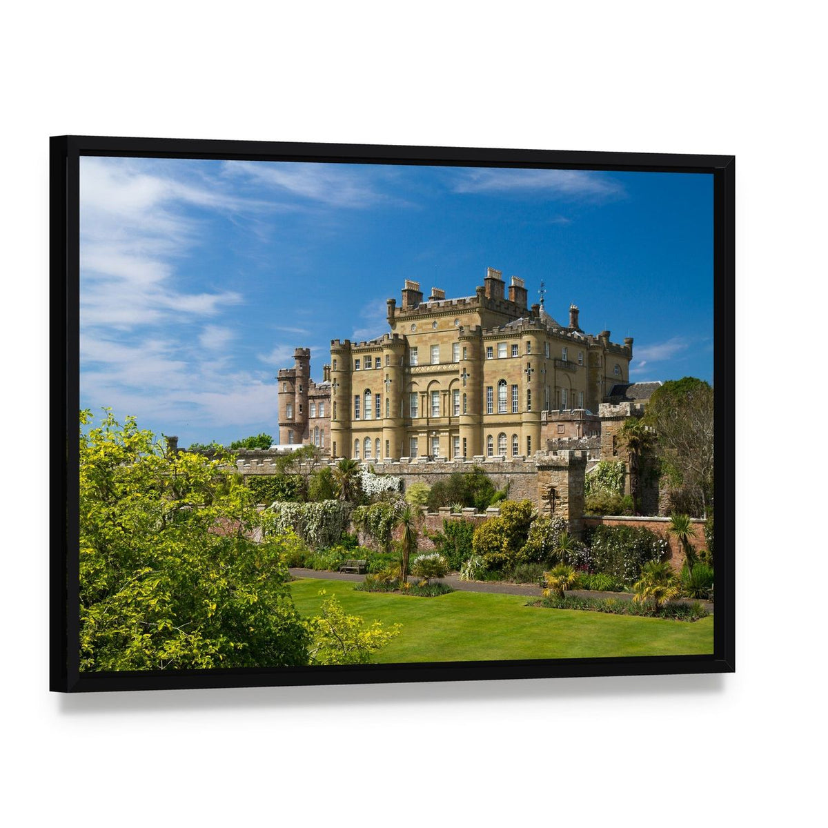 Culzean Castle Scotland Canvas Wall Art, framed canvas in a black floater frame, angled product view