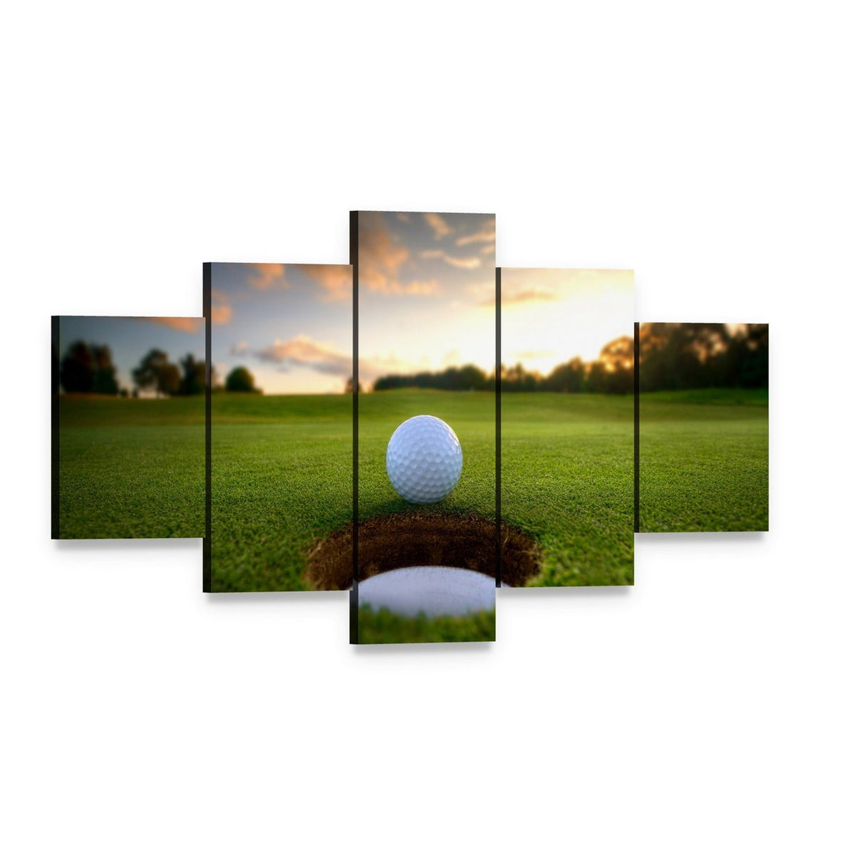 Golf Ball About to Fall Canvas Wall Art, 5 panel 5 Star layout gallery wrapped canvas set, angled product view