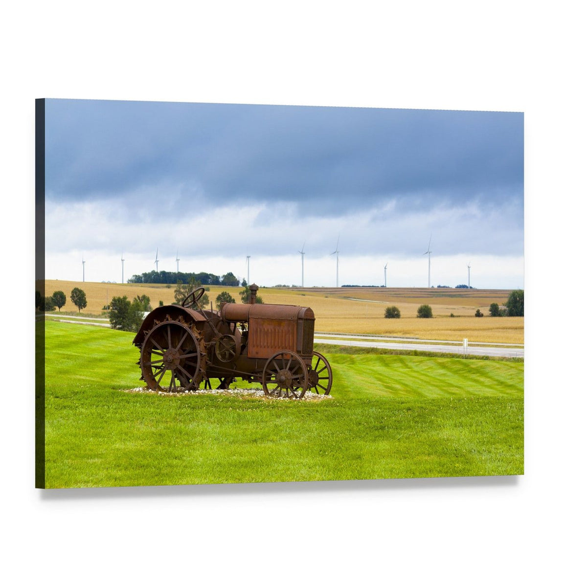 Old Rusty Tractor in Field Canvas Wall Art, single panel gallery wrapped canvas, angled product view