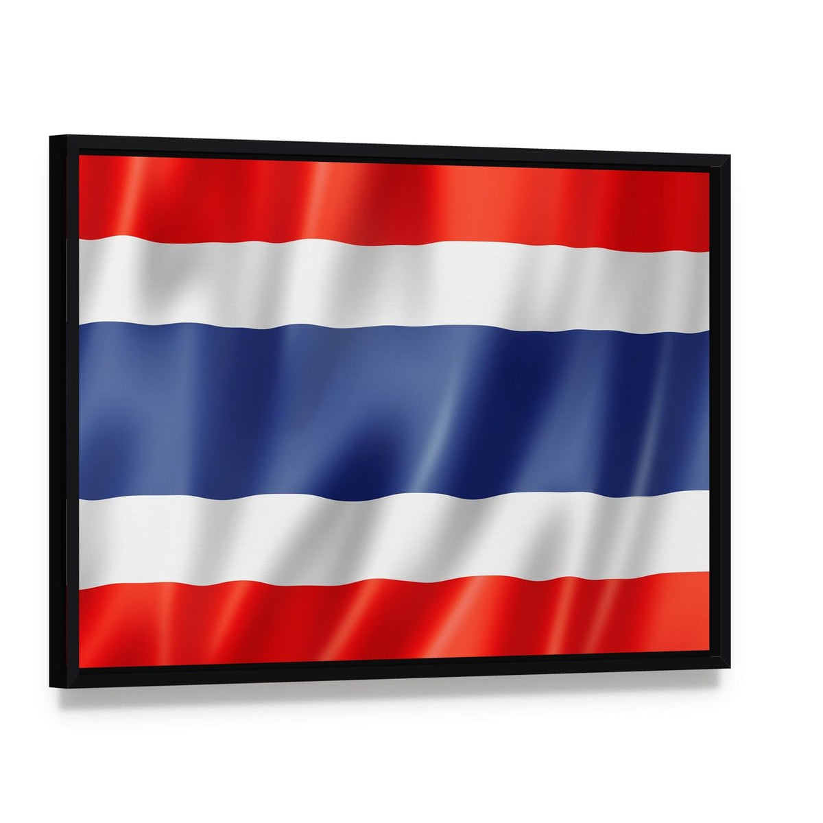 Waving Thailand Flag Canvas Wall Art, framed canvas in a black floater frame, angled product view