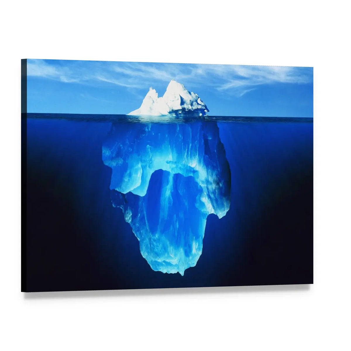 Split-view Melting Iceberg Canvas Wall Art, single panel gallery wrapped canvas, angled product view