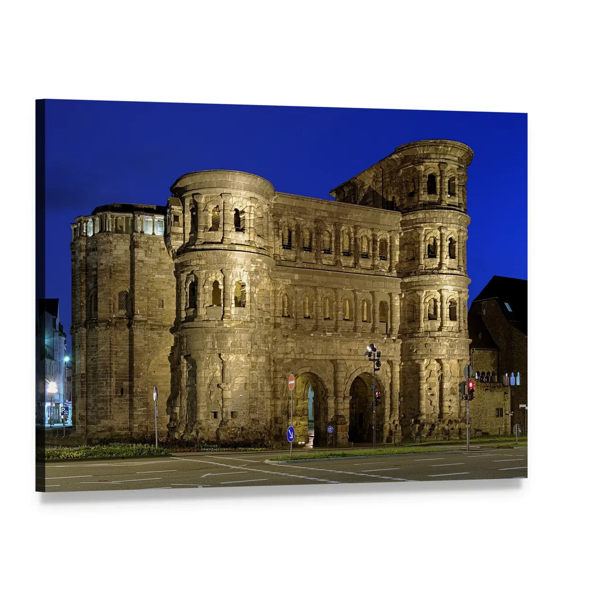 Porta Nigra at Night, Trier Canvas Wall Art, single panel gallery wrapped canvas, angled product view