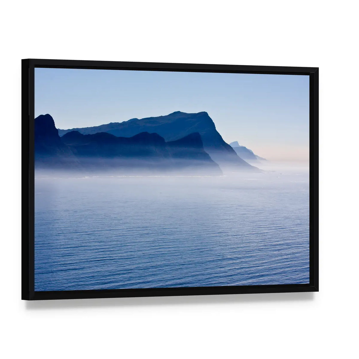 South African Coastline Near Cape Town Canvas Wall Art, framed canvas in a black floater frame, angled product view