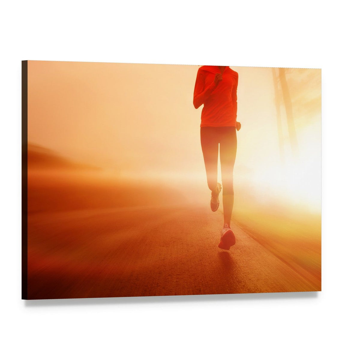 Runner at Sunrise on Road Canvas Wall Art, single panel gallery wrapped canvas, angled product view