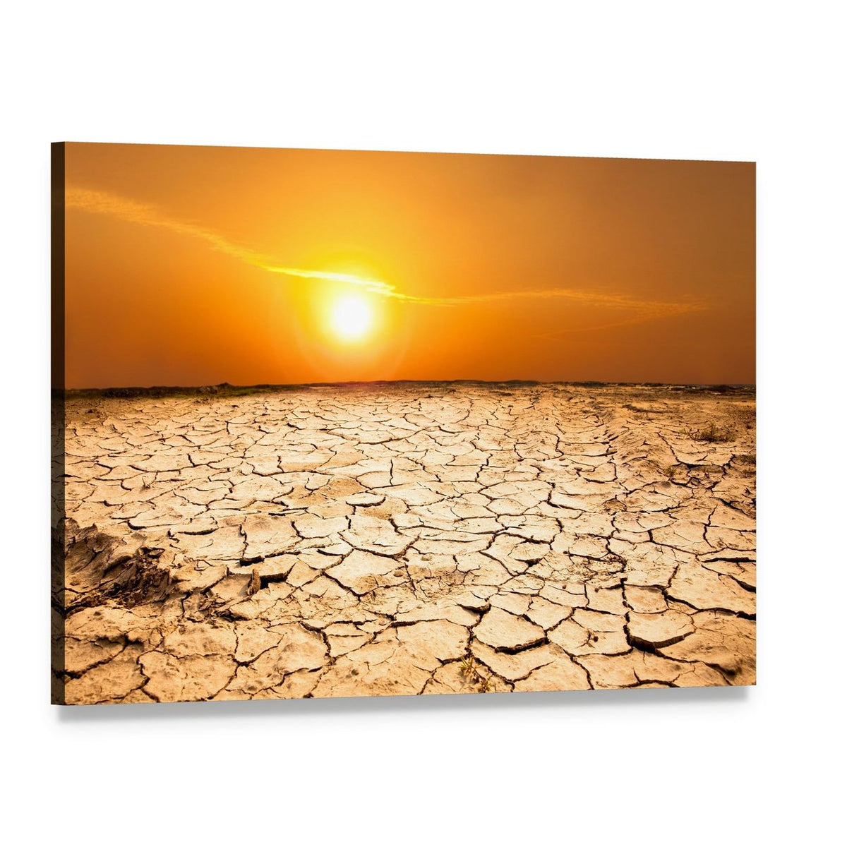 Cracked Earth at Sunset Canvas Wall Art, single panel gallery wrapped canvas, angled product view