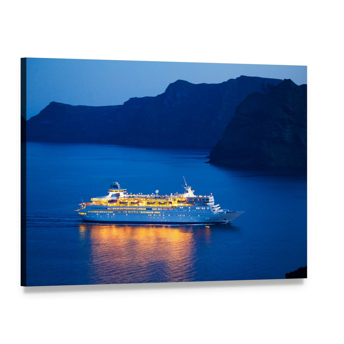 Cruise Ship at Sunset Canvas Wall Art, single panel gallery wrapped canvas, angled product view