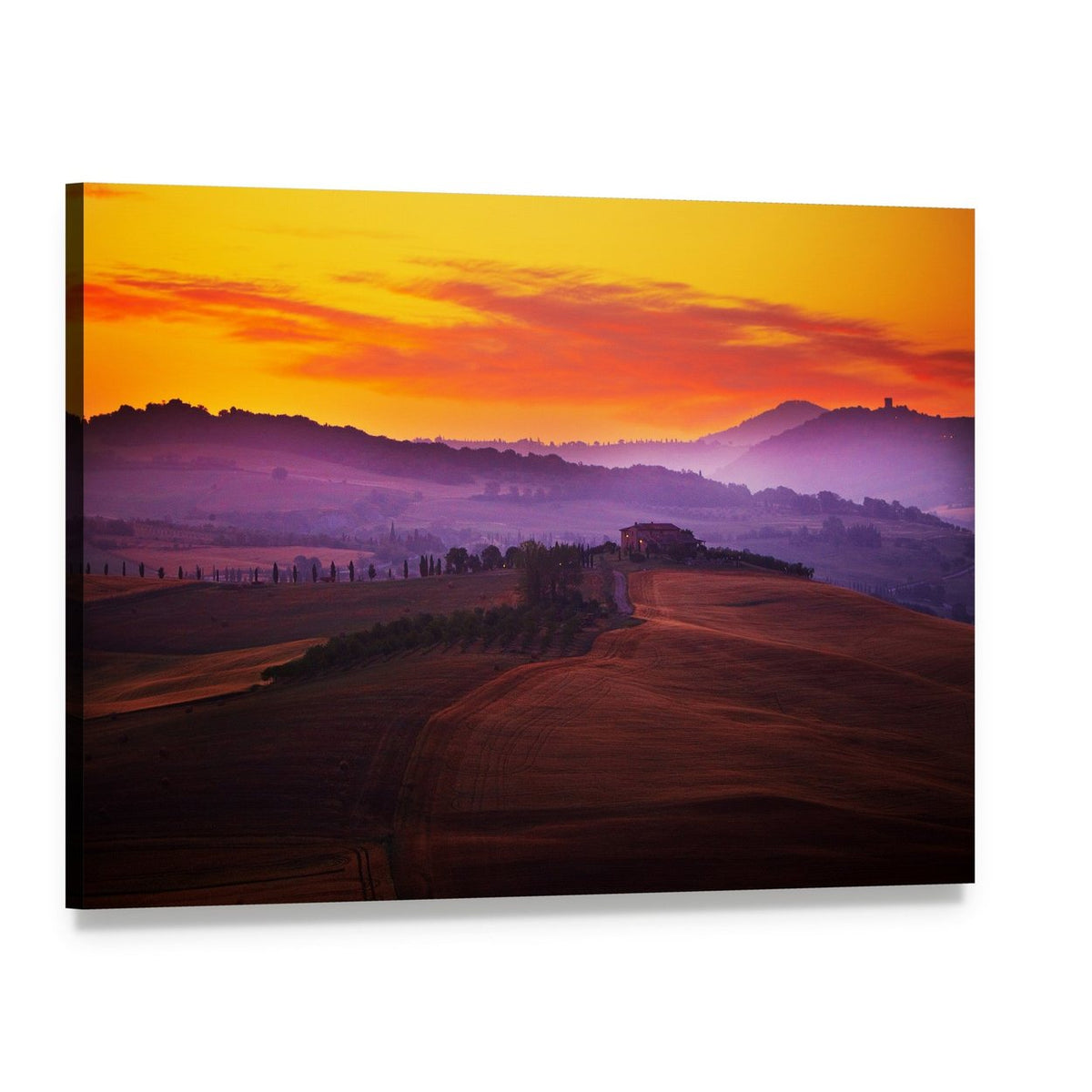 Tuscany at Sunset Canvas Wall Art, single panel gallery wrapped canvas, angled product view