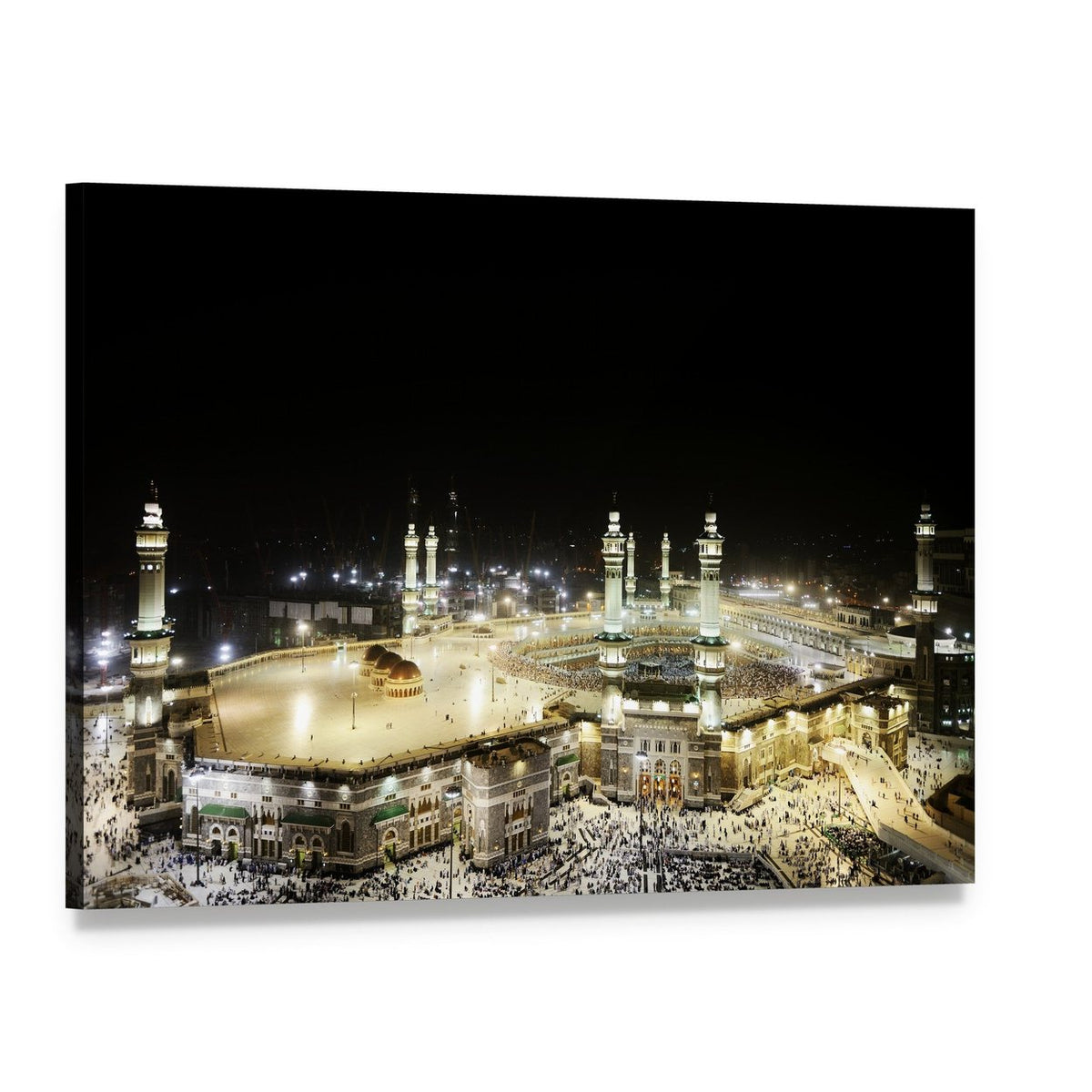 Illuminated Kaaba at Night Canvas Wall Art, single panel gallery wrapped canvas, angled product view