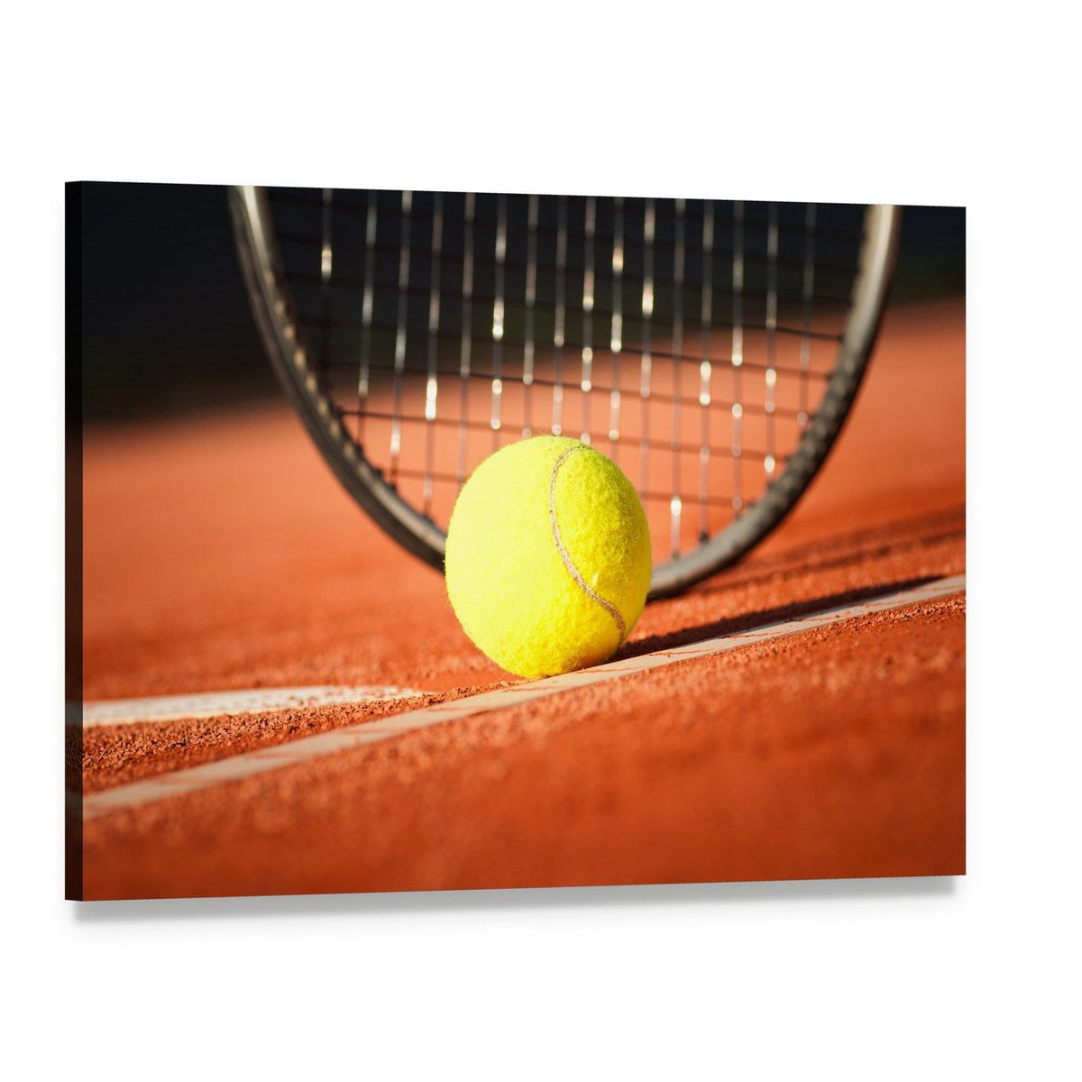 Tennis Ball and Racket Canvas Wall Art, single panel gallery wrapped canvas, angled product view