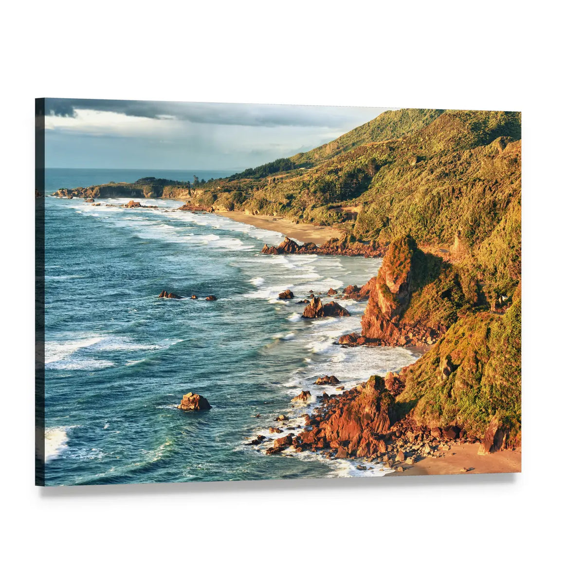 Tasman Sea Coastal Cliffs at Golden Hour Canvas Wall Art, single panel gallery wrapped canvas, angled product view