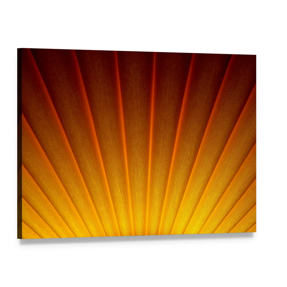 Golden Sunburst Abstract Canvas Wall Art, single panel gallery wrapped canvas, angled product view