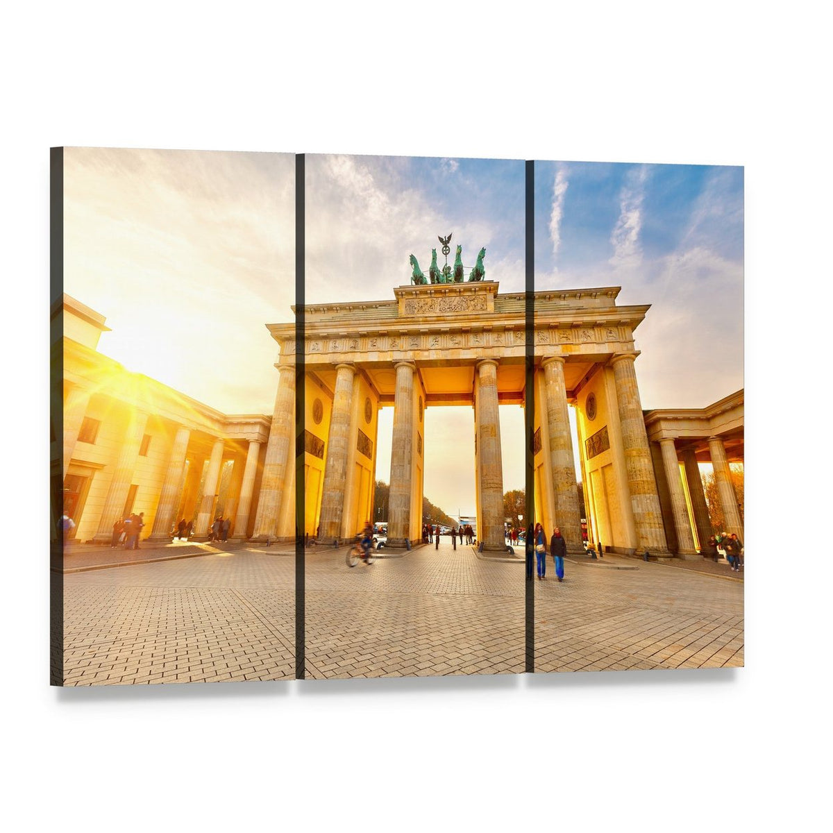 Brandenburg Gate at Sunset Canvas Wall Art, 3 panel 3 Horizontal layout gallery wrapped canvas set, angled product view