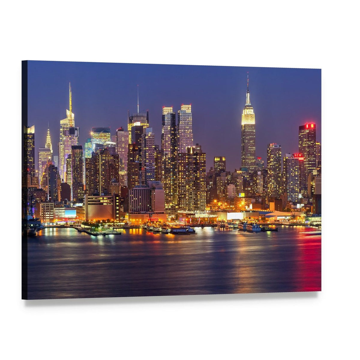 Manhattan at Night Canvas Wall Art, single panel gallery wrapped canvas, angled product view