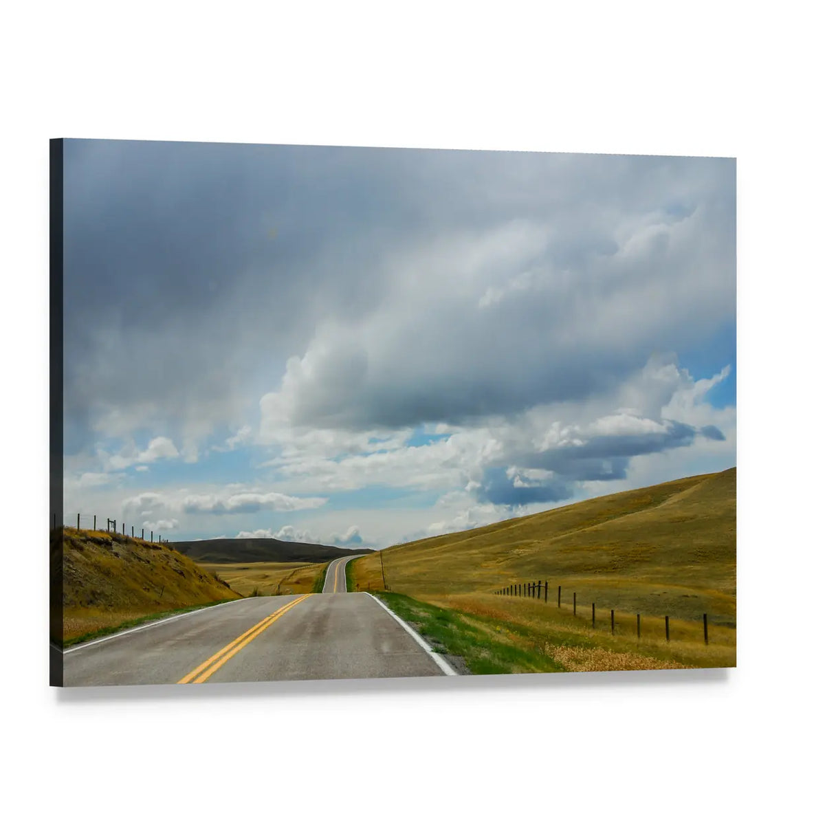 Driving On The Open Road In Big Sky Country Montana Canvas Wall Art, single panel gallery wrapped canvas, angled product view