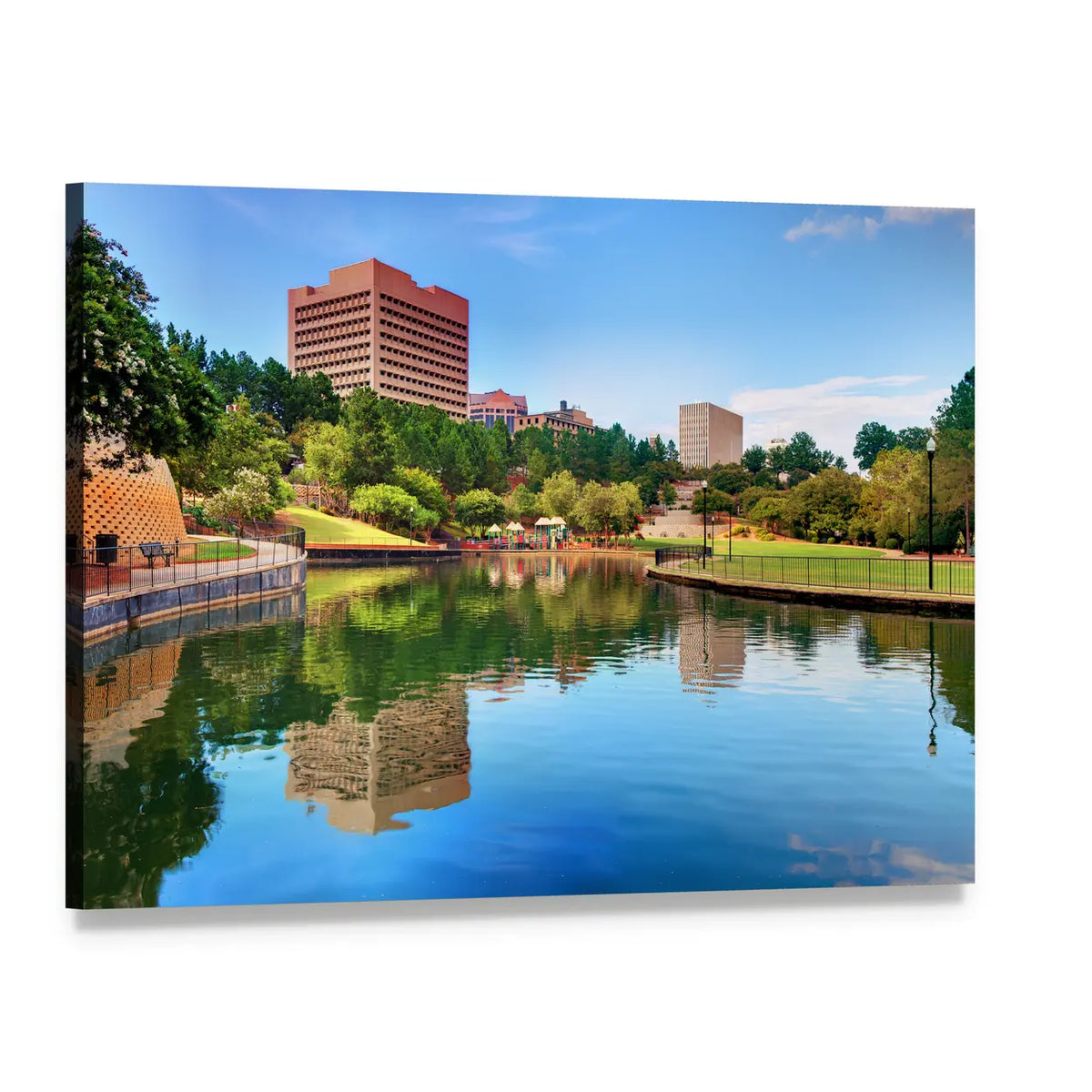 Finlay Park Lake Reflection Canvas Wall Art, single panel gallery wrapped canvas, angled product view