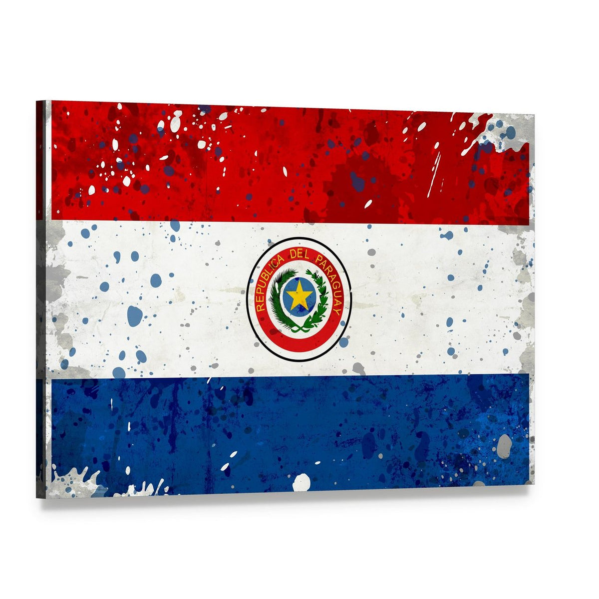 Grunge Paraguayan Flag Canvas Wall Art, single panel gallery wrapped canvas, angled product view