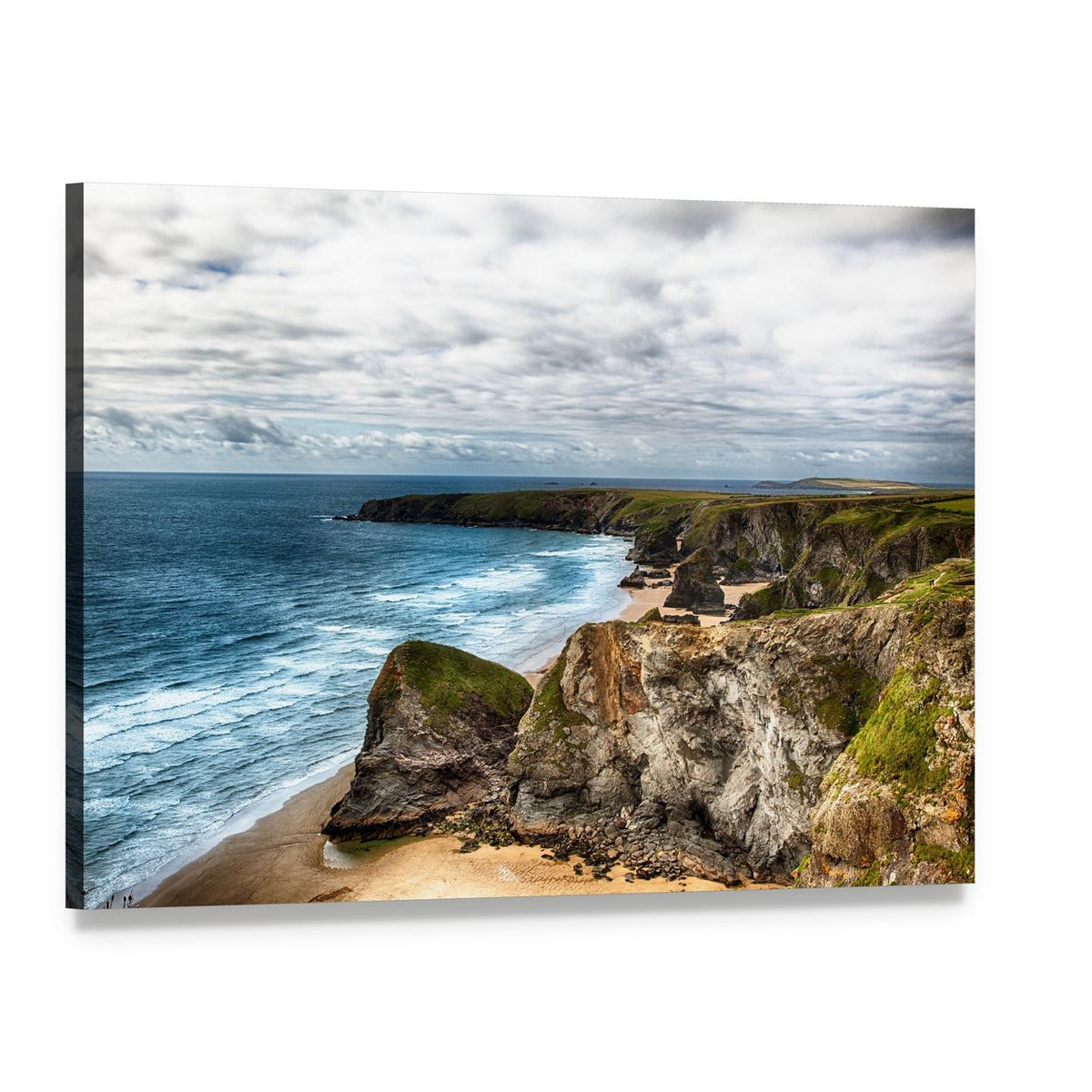 Dramatic Coastal Cliffs and Waves Canvas Wall Art, single panel gallery wrapped canvas, angled product view