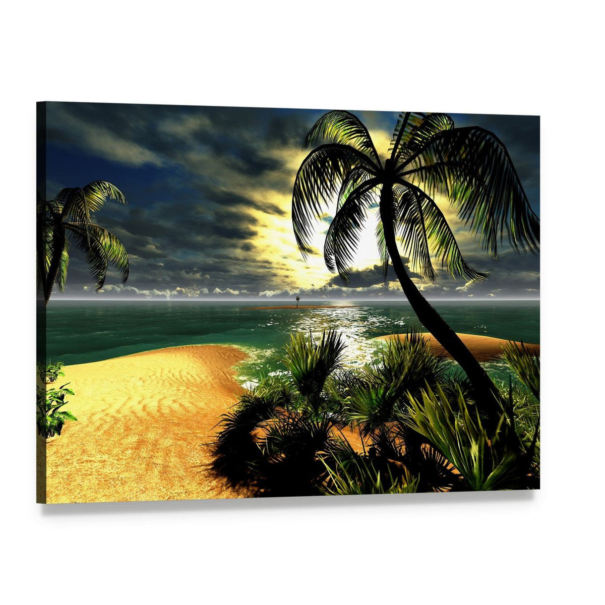 Sunset Over Tropical Beach Paradise Canvas Wall Art, single panel gallery wrapped canvas, angled product view