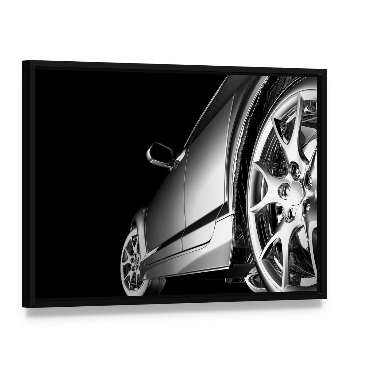Stylish Car Canvas Wall Art, framed canvas in a black floater frame, angled product view
