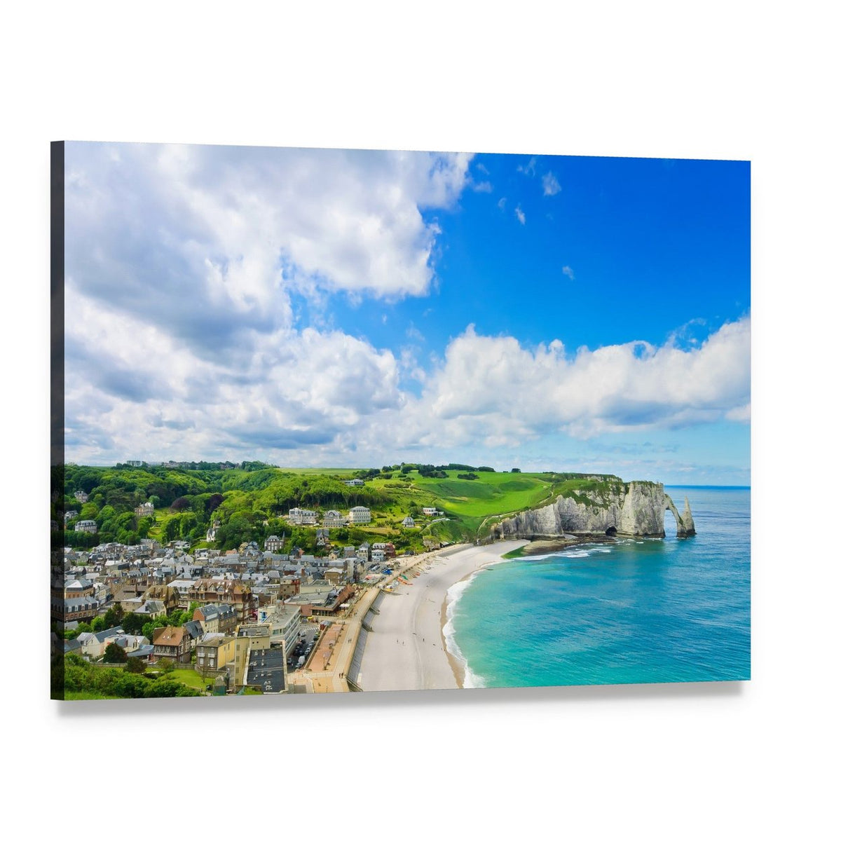 Etretat Village View Canvas Wall Art, single panel gallery wrapped canvas, angled product view