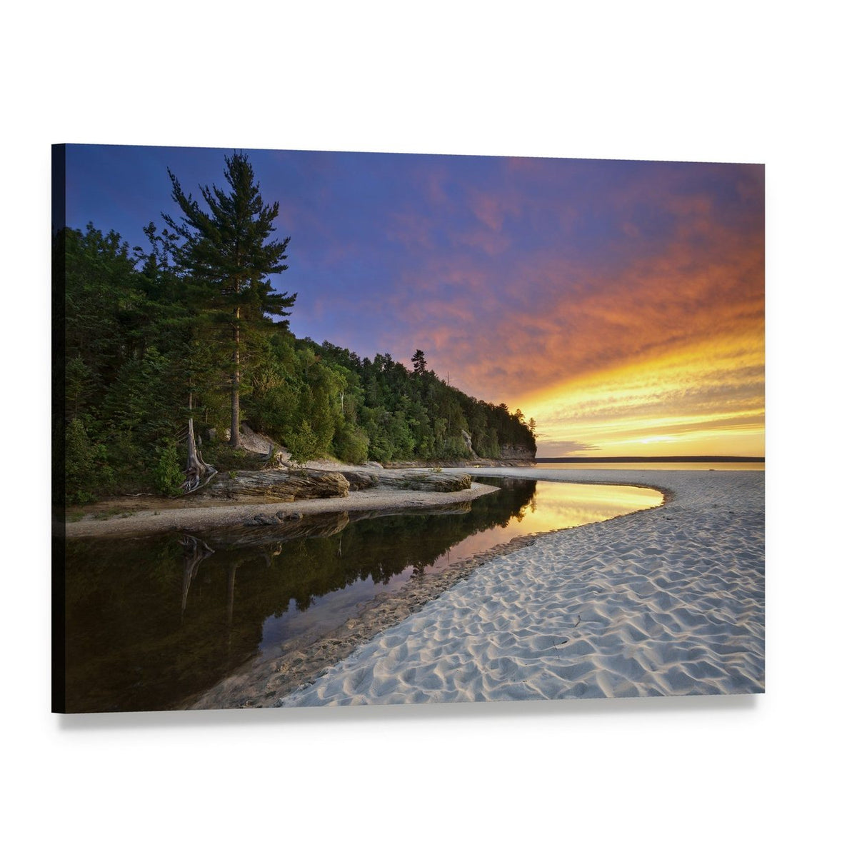 Miners Beach Michigan Sunset Canvas Wall Art, single panel gallery wrapped canvas, angled product view