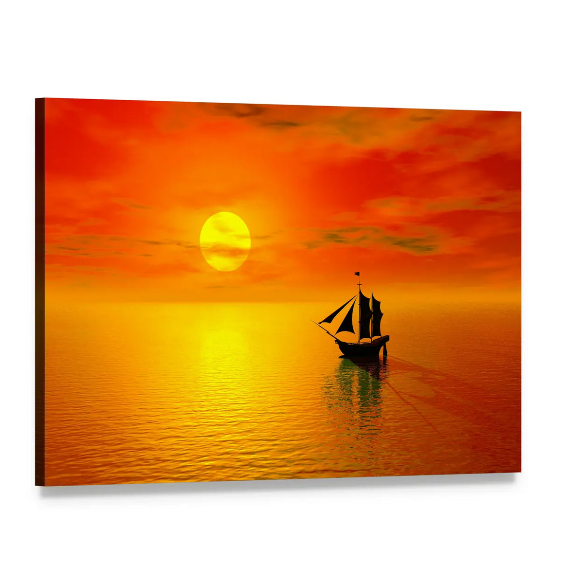 Sailboat Silhouette at Sunset Canvas Wall Art, single panel gallery wrapped canvas, angled product view