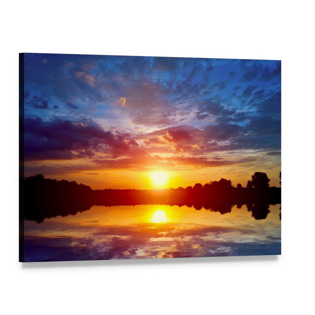 Sunset Reflection on Lake Canvas Wall Art, single panel gallery wrapped canvas, angled product view