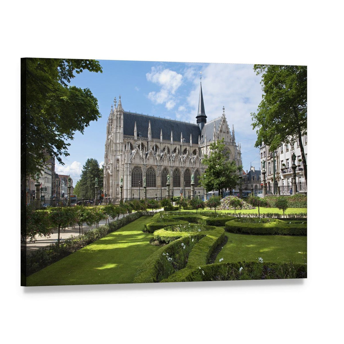 Sablon Gothic Church in Serene Garden Canvas Wall Art, single panel gallery wrapped canvas, angled product view