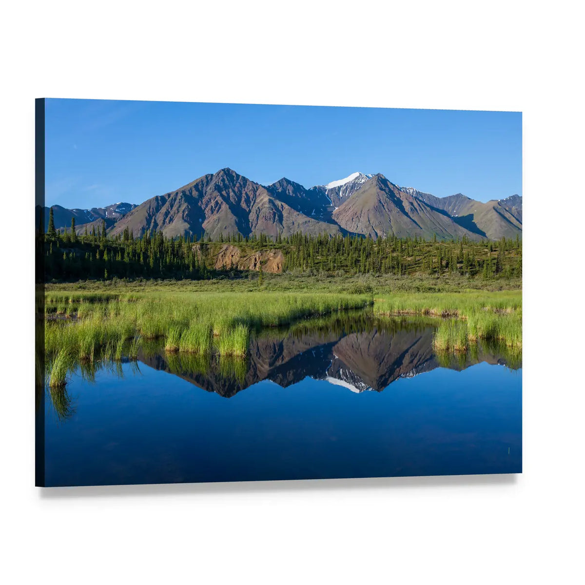 Mount Mckinley Reflection in Lake Canvas Wall Art, single panel gallery wrapped canvas, angled product view