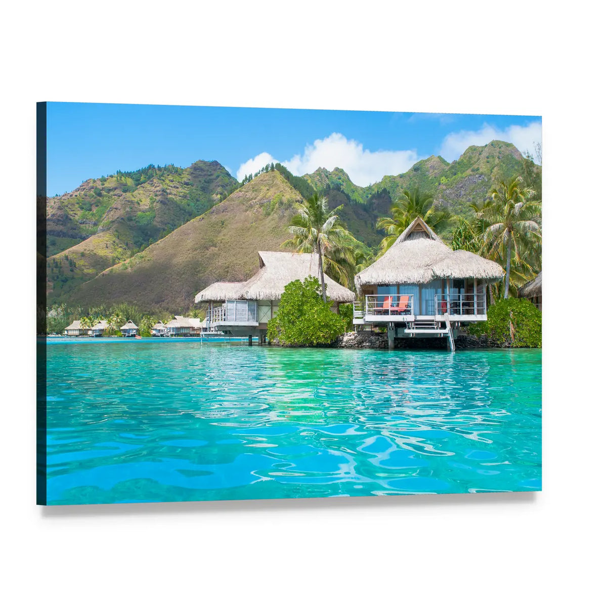 Paradise Overwater Bungalows Canvas Wall Art, single panel gallery wrapped canvas, angled product view