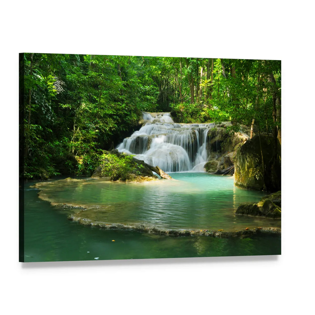 Erawan Tiered Waterfall Thailand Canvas Wall Art, single panel gallery wrapped canvas, angled product view