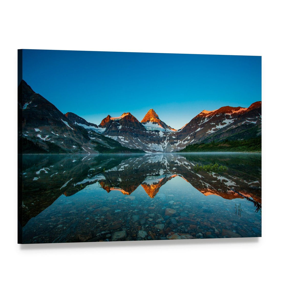 Reflection of Mount Assiniboine Canvas Wall Art, single panel gallery wrapped canvas, angled product view