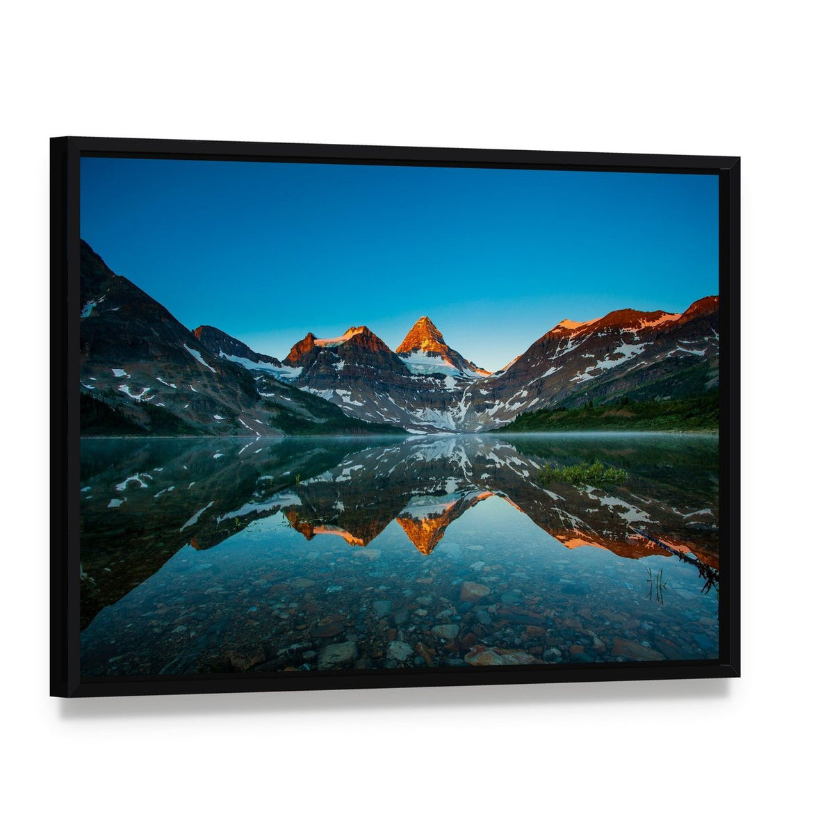 Reflection of Mount Assiniboine Canvas Wall Art, framed canvas in a black floater frame, angled product view