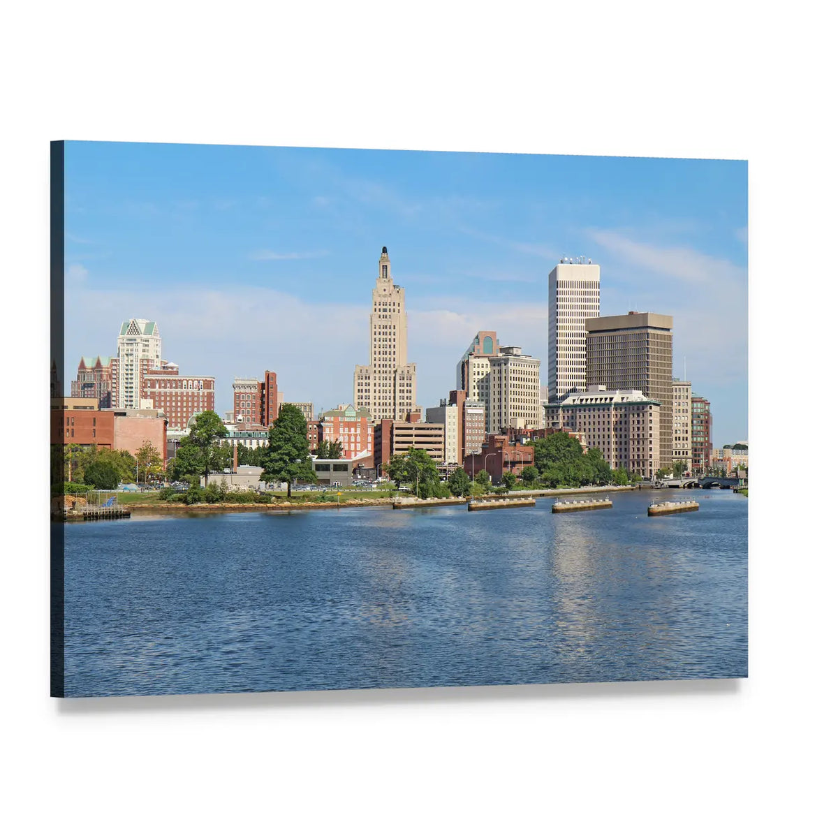 Providence Riverfront Skyline Canvas Wall Art, single panel gallery wrapped canvas, angled product view