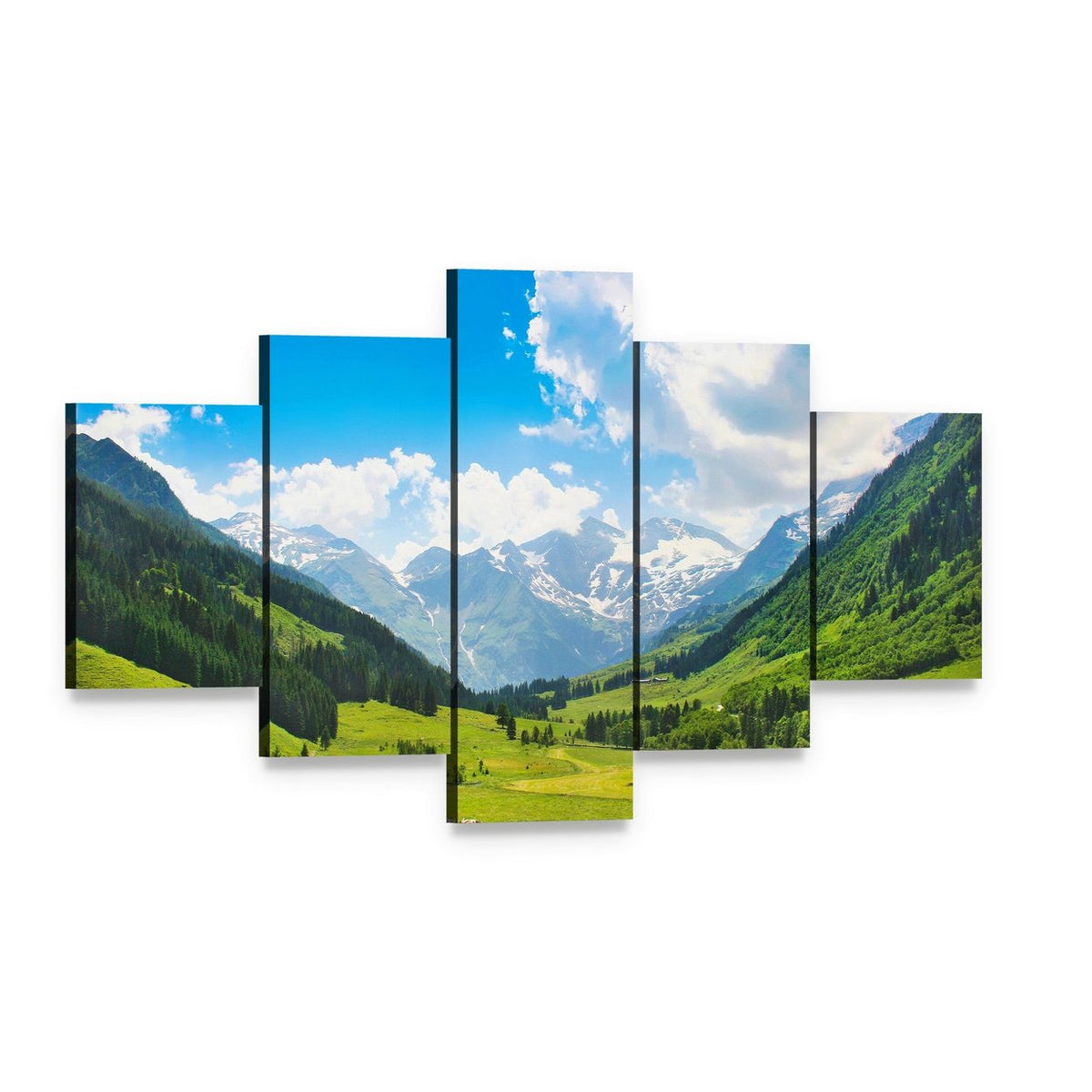 Landscape with the Alps Canvas Wall Art, 5 panel 5 Star layout gallery wrapped canvas set, angled product view