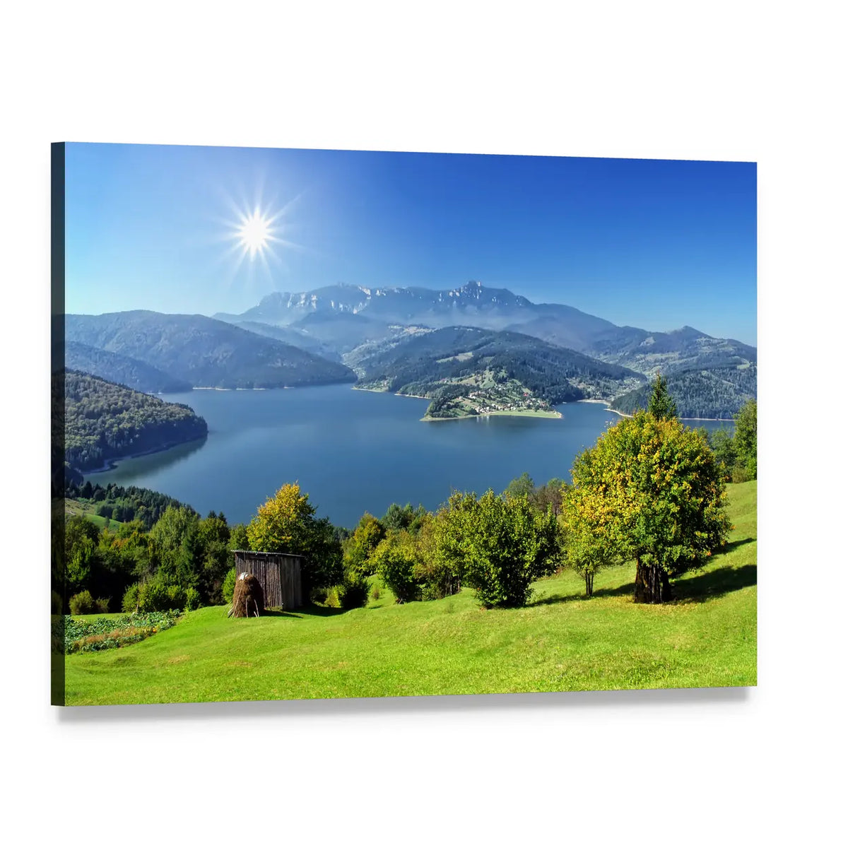 Carpathian Lake Romania Canvas Wall Art, single panel gallery wrapped canvas, angled product view